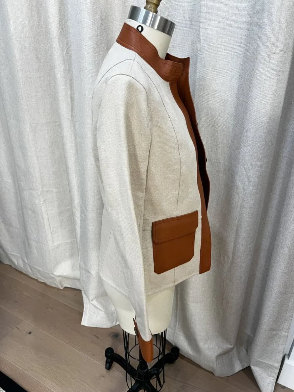 TORY BURCH Camden Linen Cotton Leather Safari Jacket Sz 2 $595 NWT